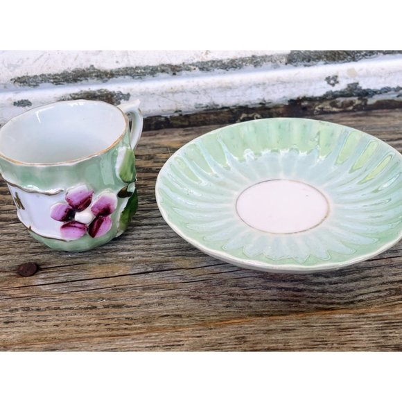 Antique German Porcelain Forget me not Demitasse Cup and Saucer - Picture 8 of 10